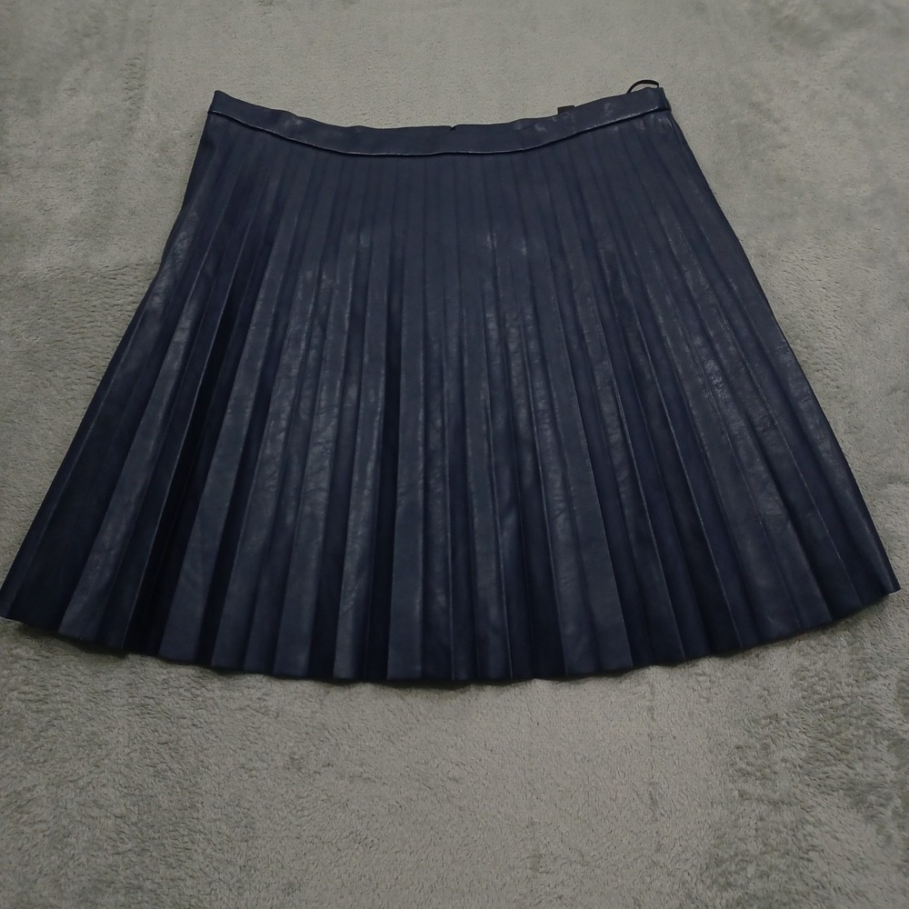 J Crew Skirt Womens 12 Blue Pleated Faux Leather Preppy NWT